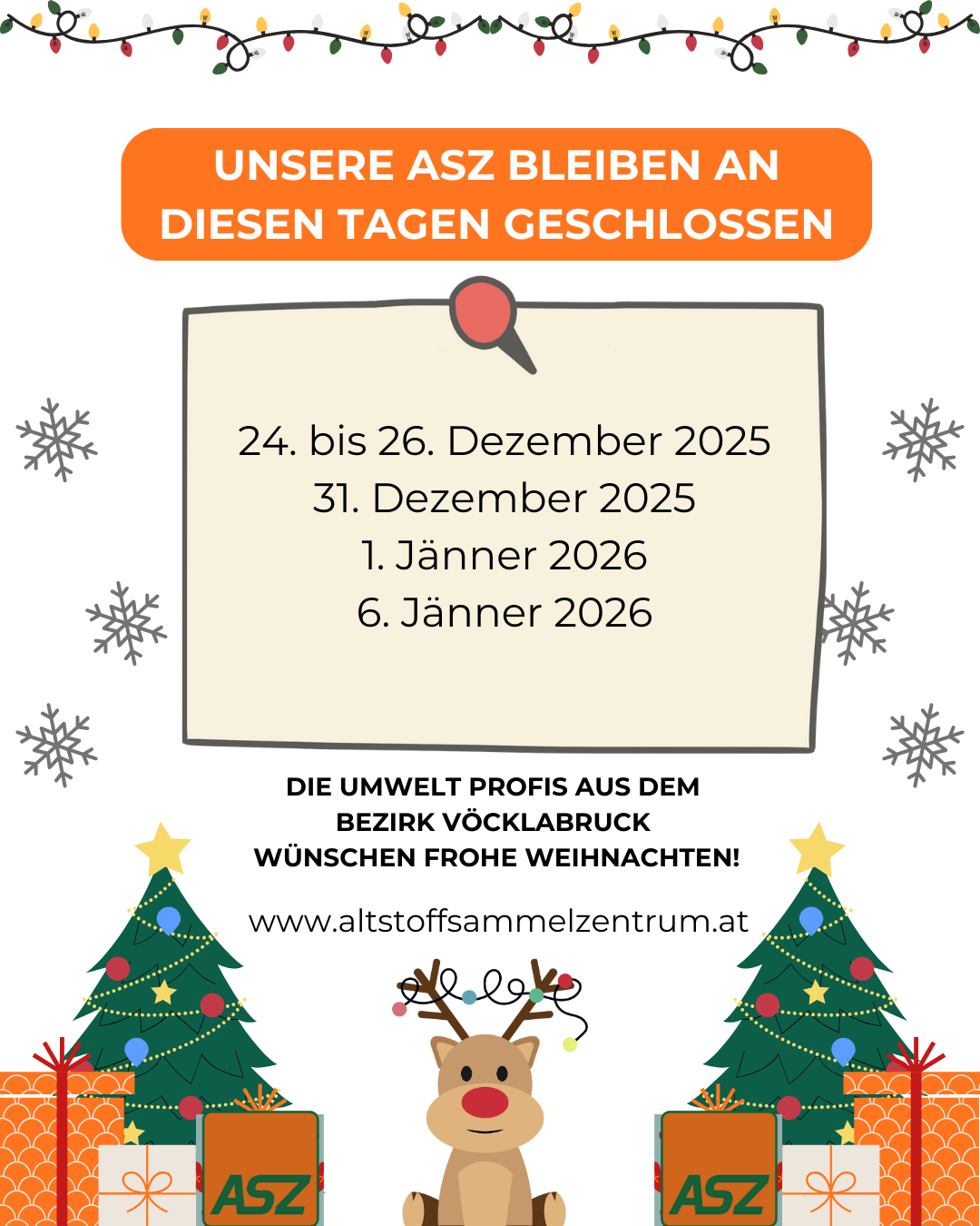 ASZ Öffnungszeiten Feiertage 2025 2026